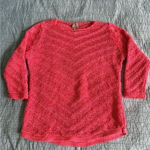 Chico's Textured Chevron Crewneck Sweater - Coral Pink Size Medium